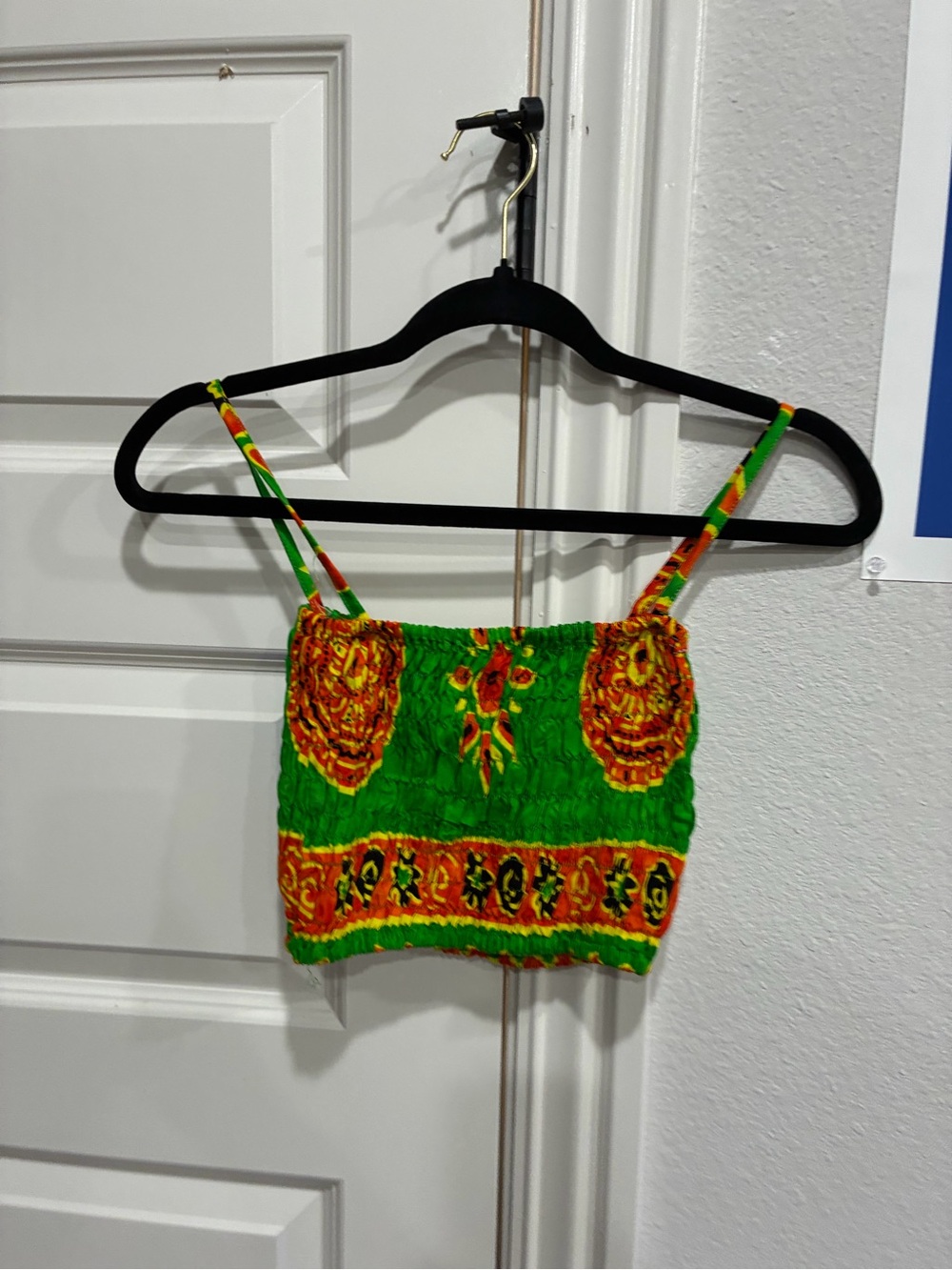 Green Floral Smocked Crop Tank with Spaghetti Straps